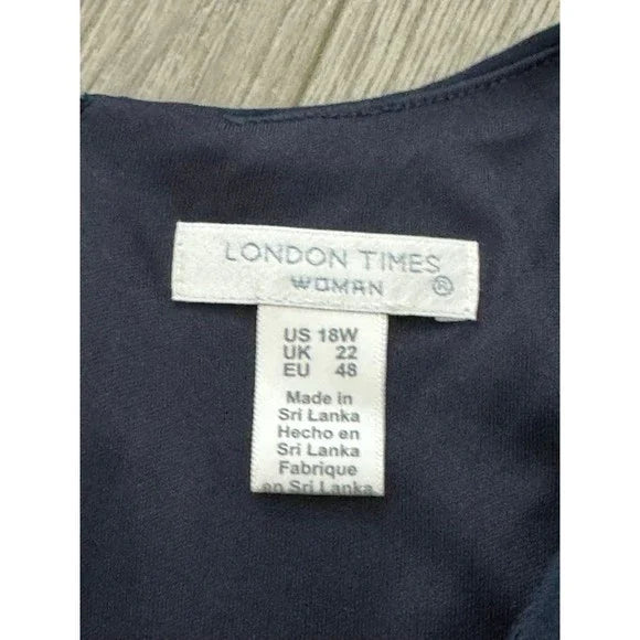 London Times Dark Blue Cinched Center Casual Dress