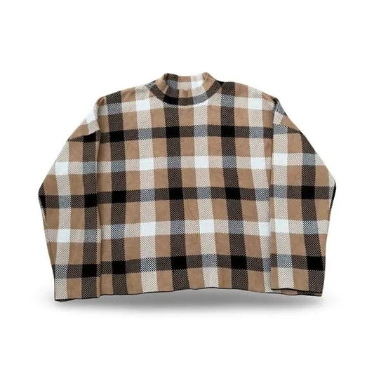 Single Thread Plaid Long Sleeve Mock Neck Sweater