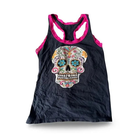 BodyRage Skull Black Punk Laced Tank Top