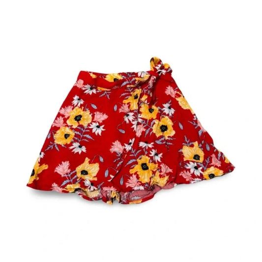 H&M Red Floral Side Tie Mini Skirt