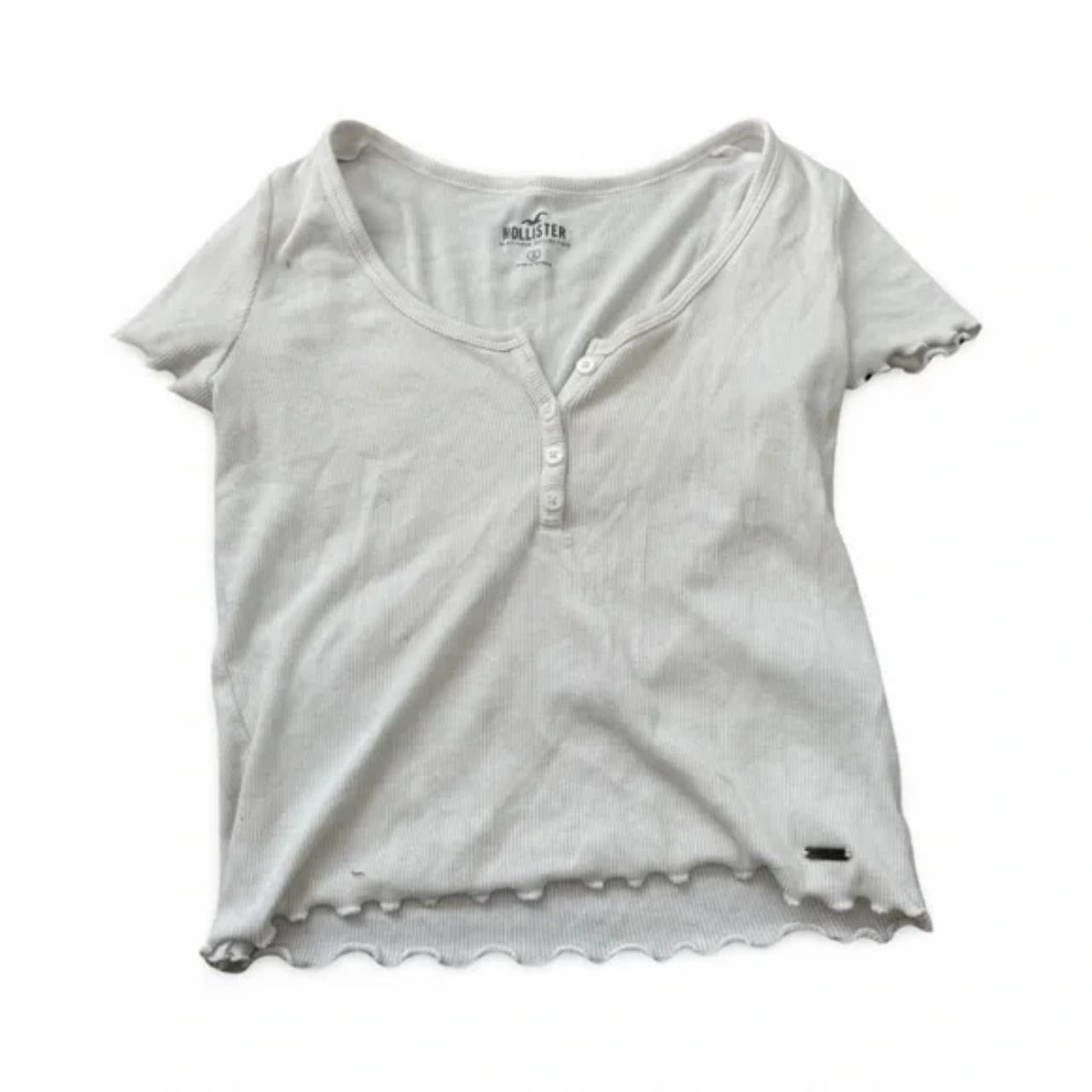 Hollister White Ribbed Lettuce Trim Short Sleeve Top