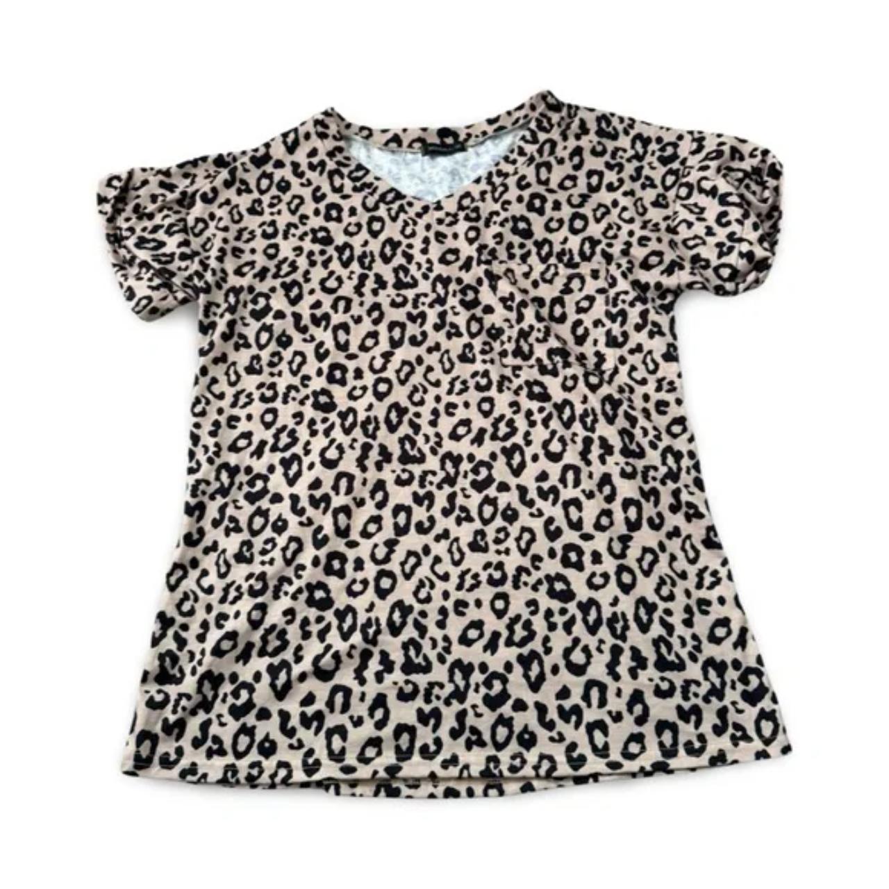 Minholl Cheetah Print Short Sleeve Shirt Top