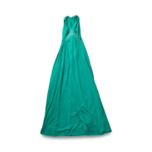 Vintage Green Cinched Shoulder Formal Gown Dress