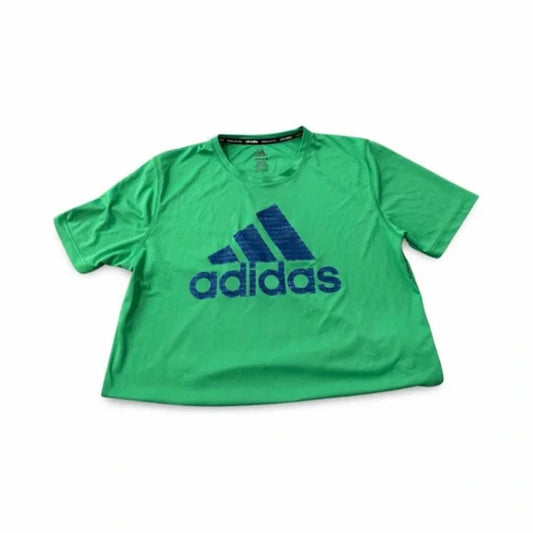 Adidas Cropped Logo Green Short Sleeve Athletic Shirt