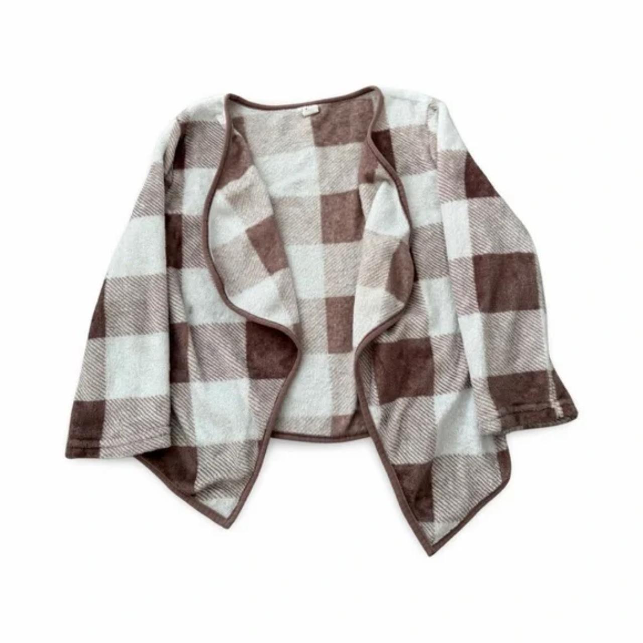 Shein Plaid Brown Light Soft Cardigan Sweater