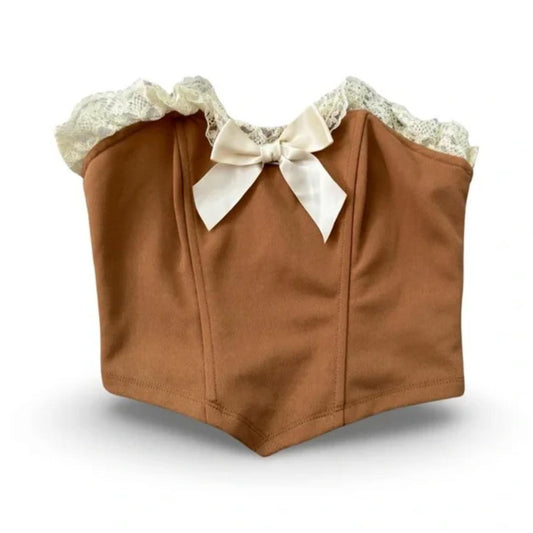 Shein Brown Corset Bowtie Top