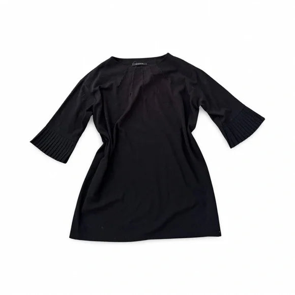 Rubrum Pleated Sleeve Black Blouse Top