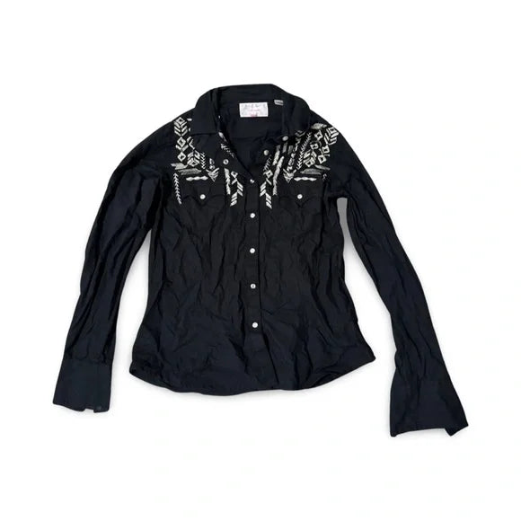 Panhandle Black Buttoned Stitch Patterned Shirt