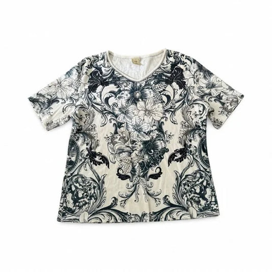 Jess and Jane Floral Short Sleeve Blouse Top