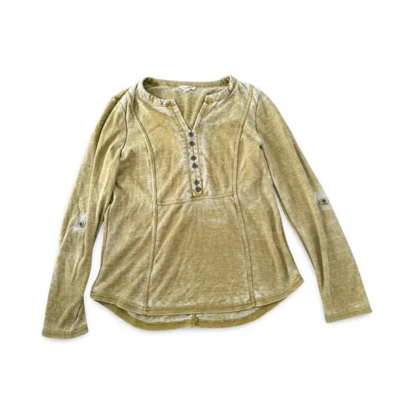 Anthropologie Distressed Yellow Long Sleeve Top