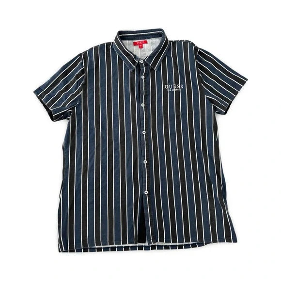 Guess Pin Stripe Button Down Short Sleeve Shirt Top