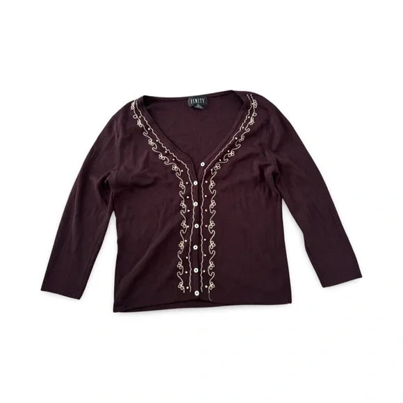 Finity Plum Dark Knitted Buttoned Cardigan Sweater