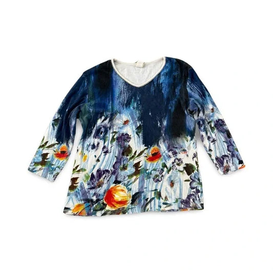 Jess and Jane Patterned Floral V Neck Blouse Top