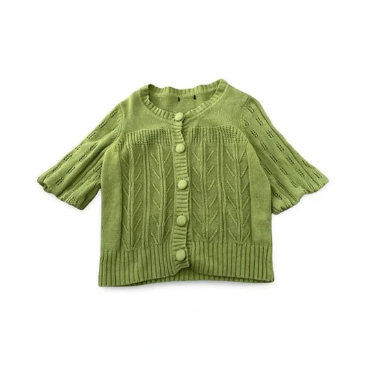 Vintage Y2K Green Knitted Short Sleeve Cardigan Top